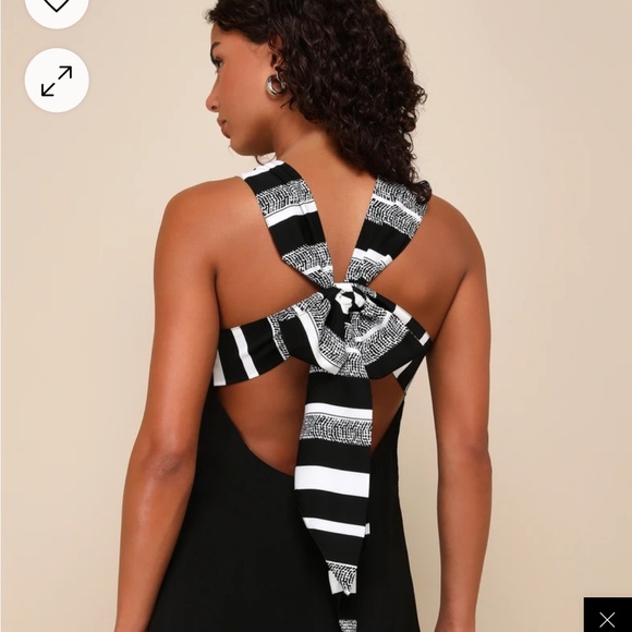 Lulu's Black Multi Stripe Tie Back Dress - Picture 1 of 3